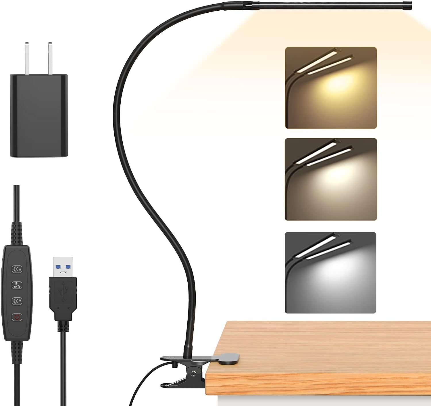 77 LED Desk Clamp Lamp with USB Power & Flexible Gooseneck – Serava