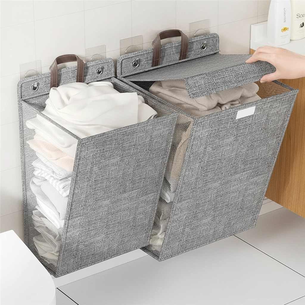 Foldable wall-mounted laundry basket - HangBoxer