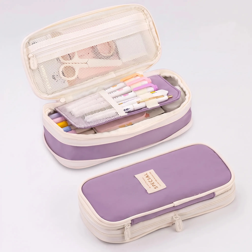 Large Capacity Double-Layer Stationery Pouch - Deskari