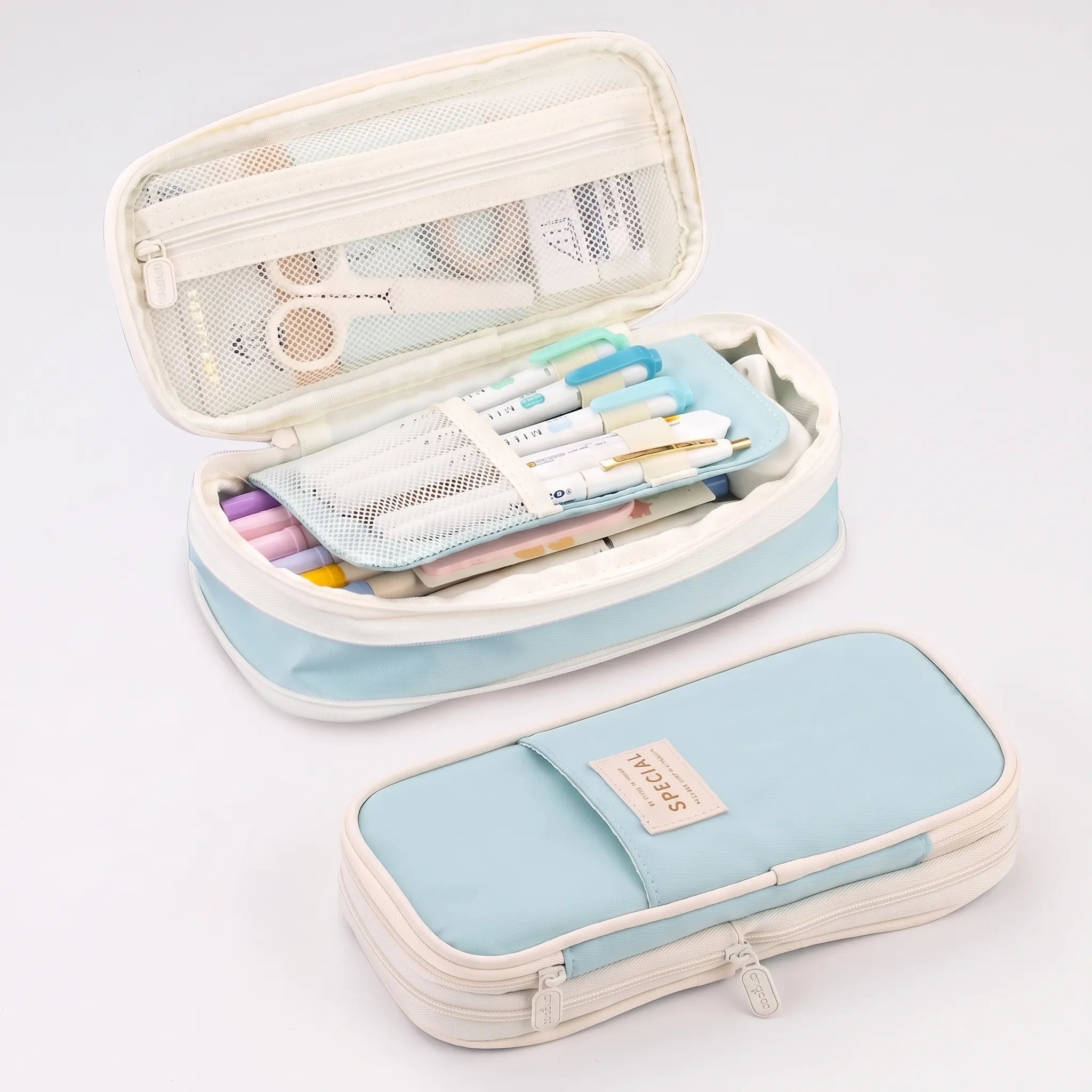 Large Capacity Double-Layer Stationery Pouch - Deskari