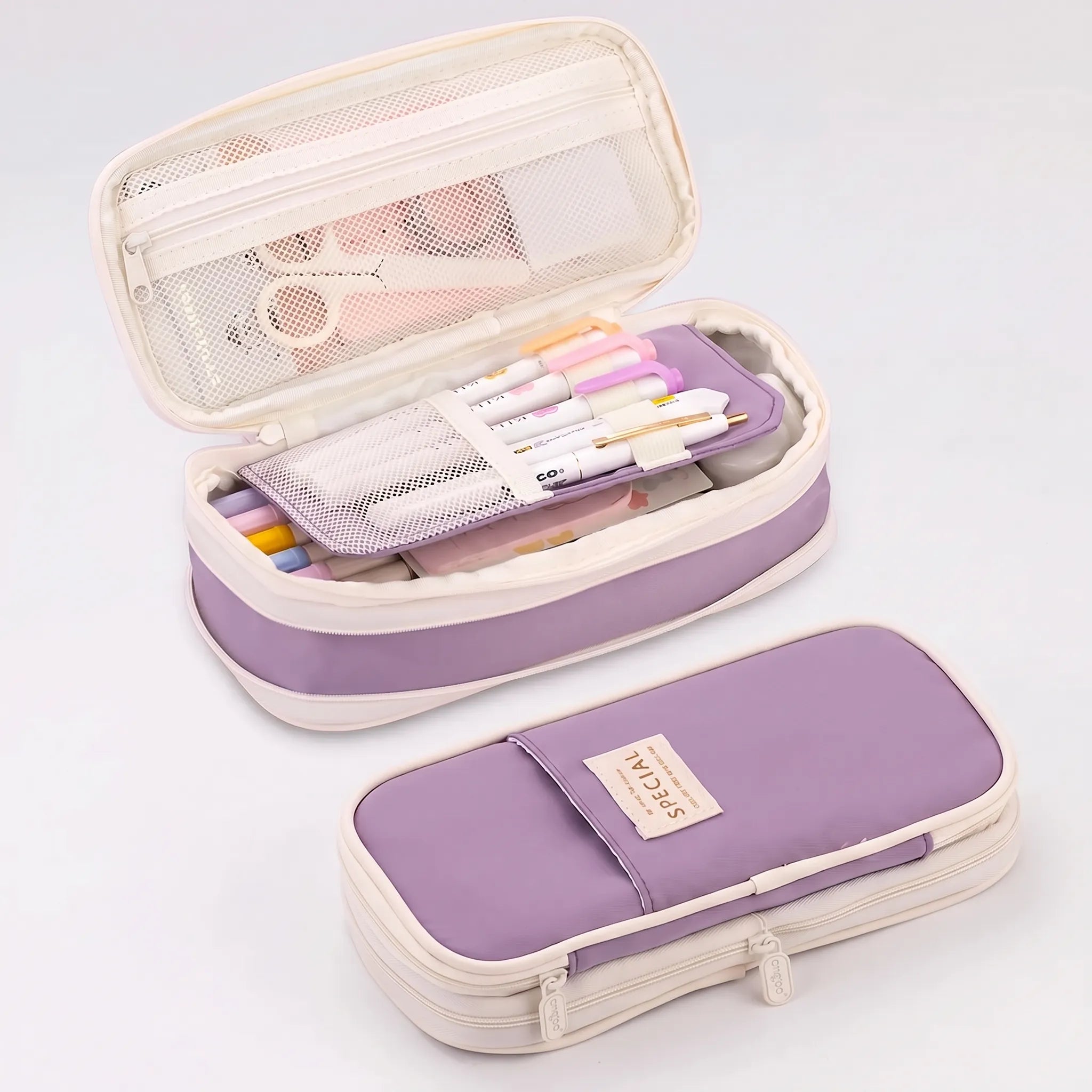 Large Capacity Double-Layer Stationery Pouch - Deskari