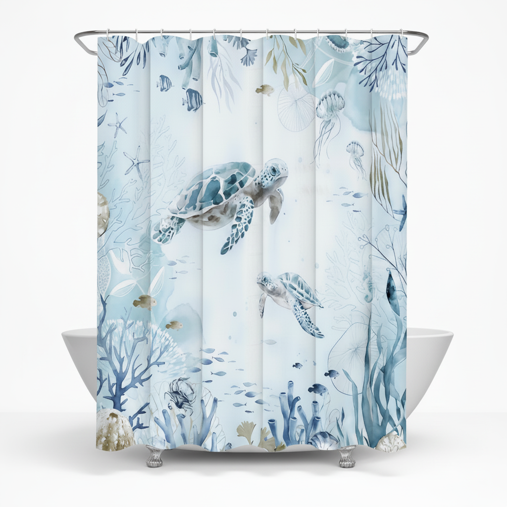 Sea-themed shower curtain coastal decor - TurtleDrift