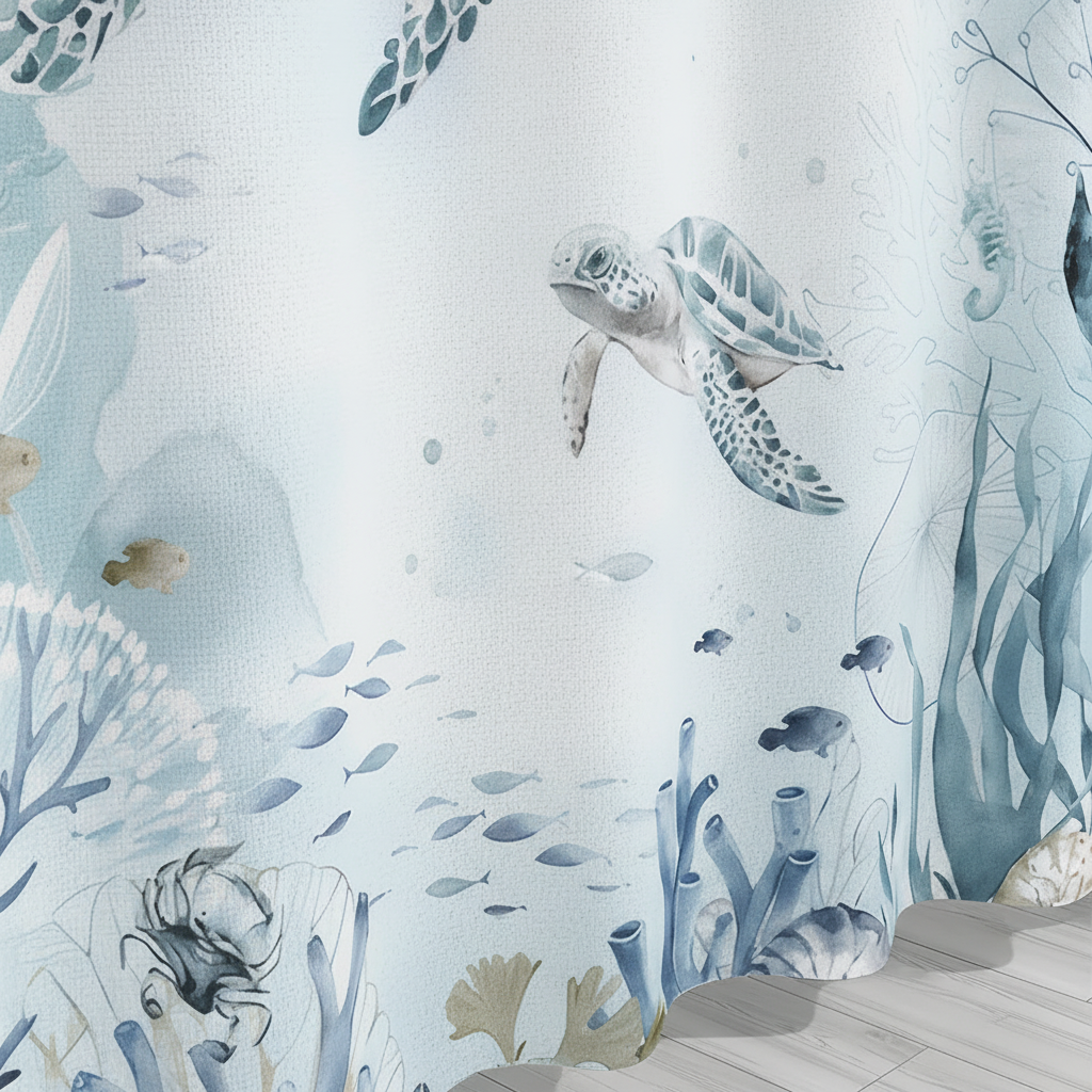 Sea-themed shower curtain coastal decor - TurtleDrift