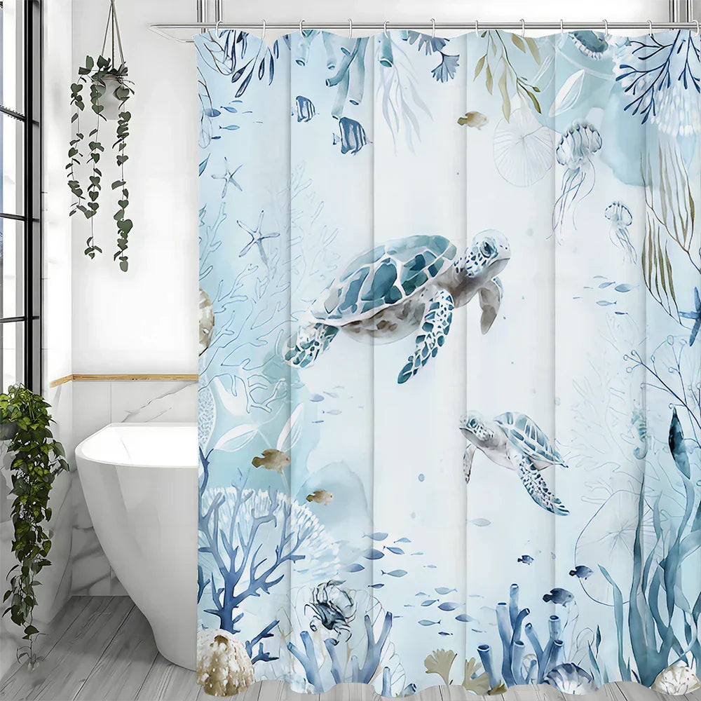 Sea-themed shower curtain coastal decor - TurtleDrift