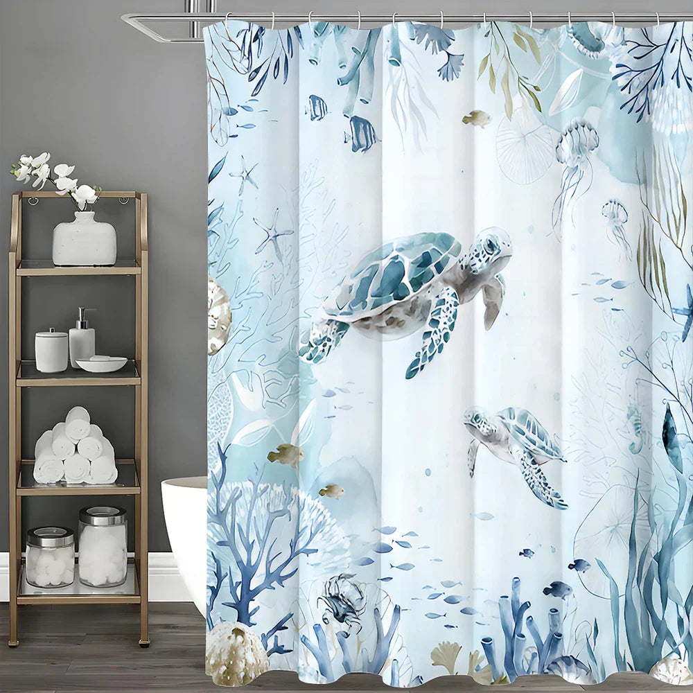 Sea-themed shower curtain coastal decor - TurtleDrift