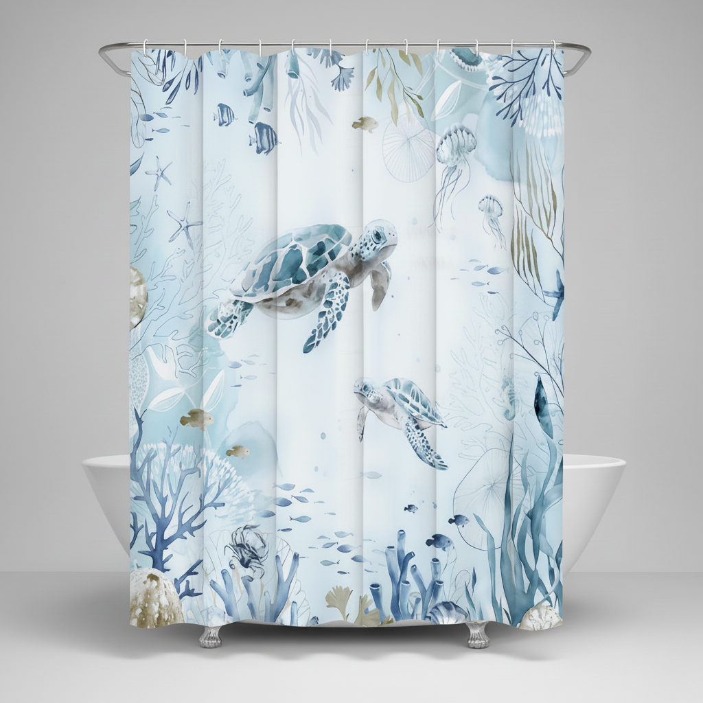 Sea-themed shower curtain coastal decor - TurtleDrift