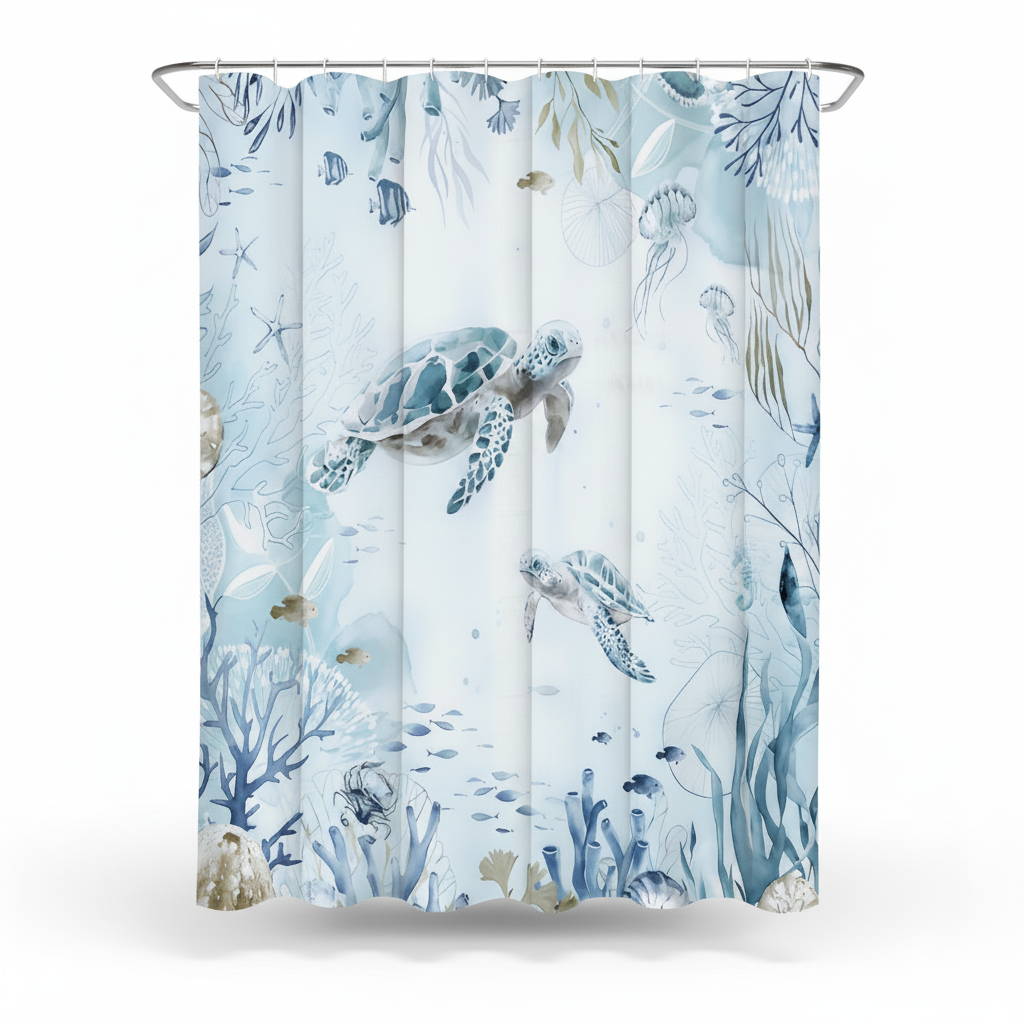Sea-themed shower curtain coastal decor - TurtleDrift