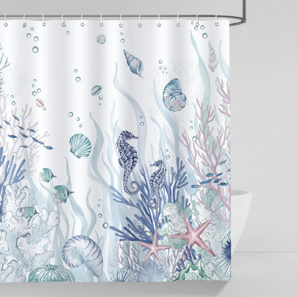 Ocean-themed shower curtain polyester - OceanMuse
