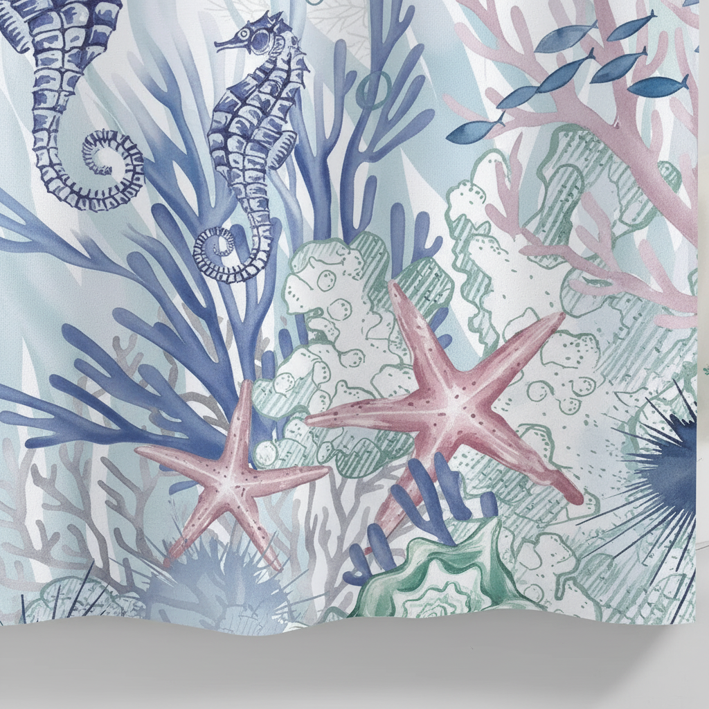 Ocean-themed shower curtain polyester - OceanMuse
