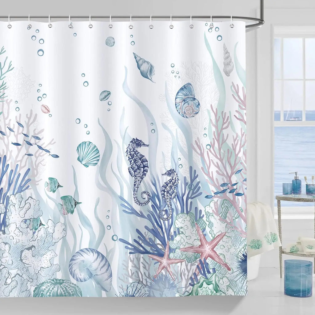 Ocean-themed shower curtain polyester - OceanMuse