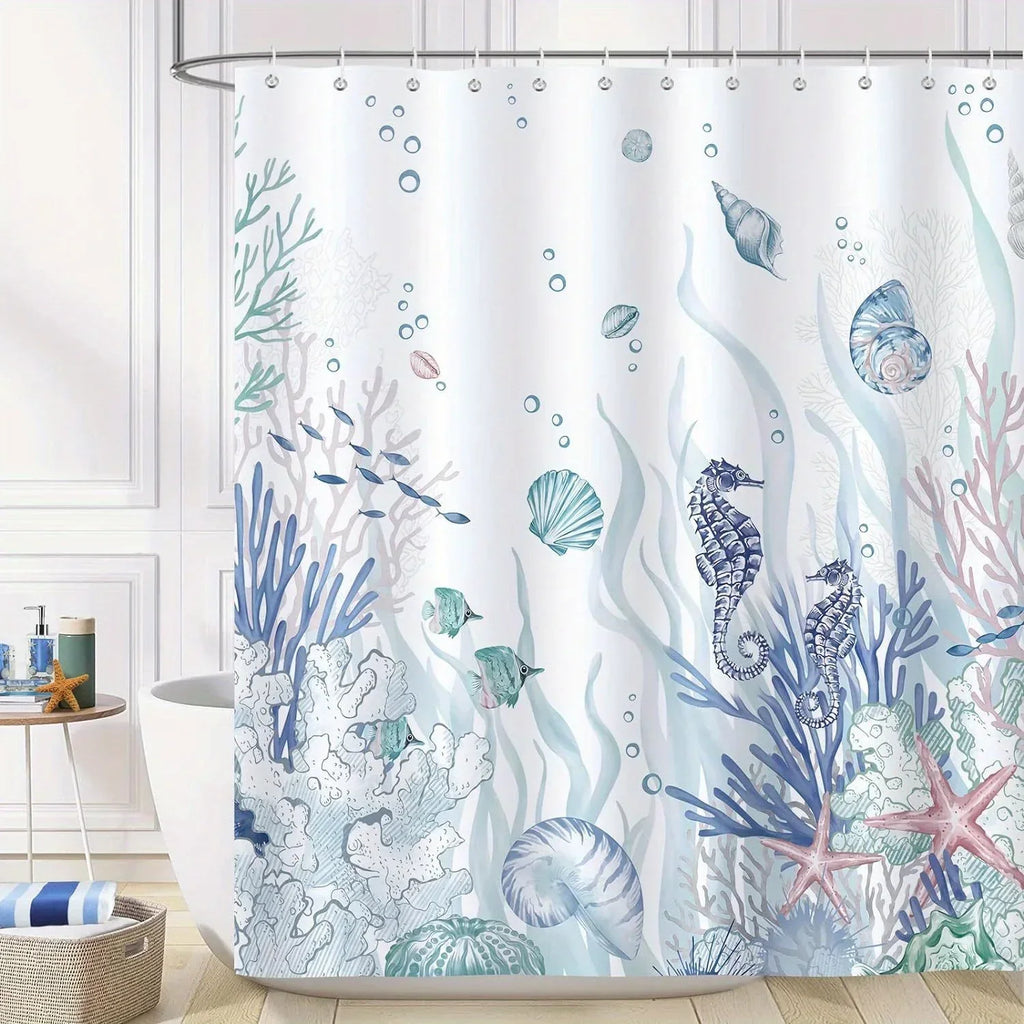 Ocean-themed shower curtain polyester - OceanMuse
