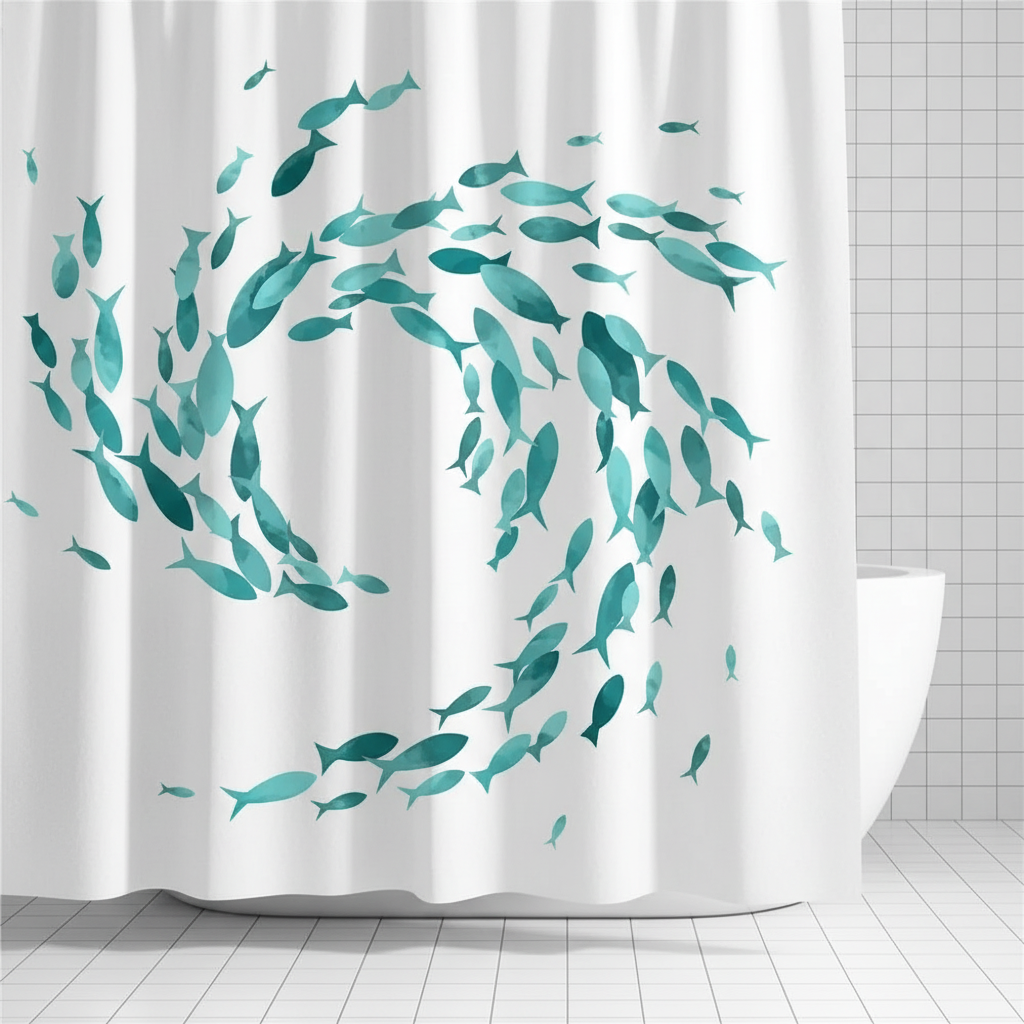 Washable Fabric Shower Curtain with Hooks - TurquiFin