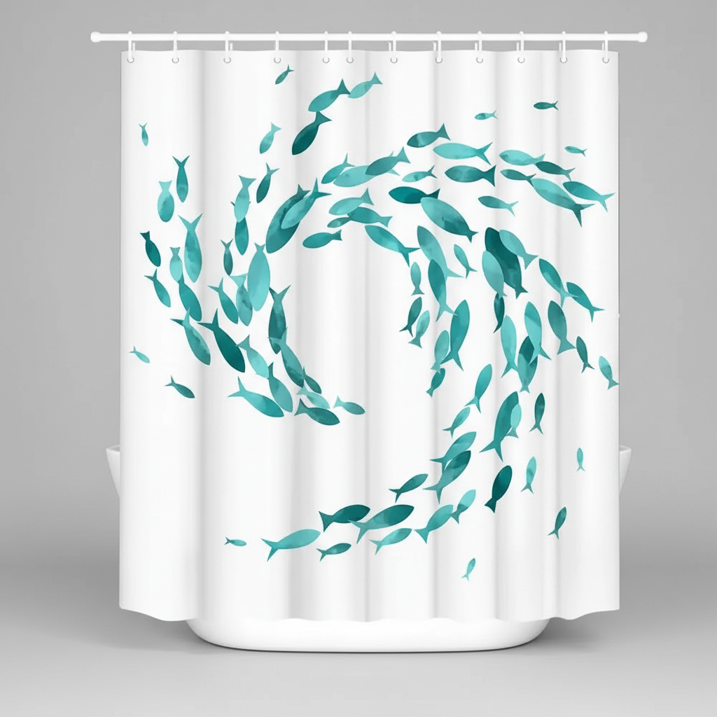 Washable Fabric Shower Curtain with Hooks - TurquiFin