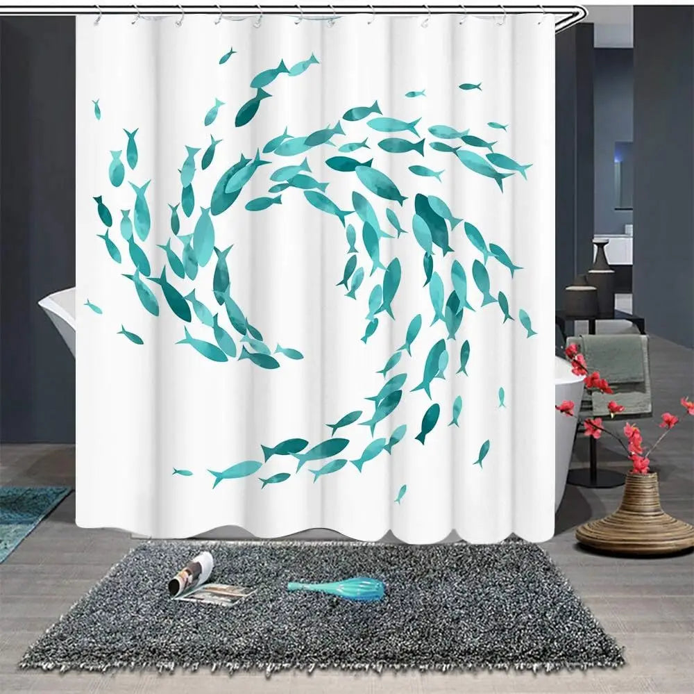 Washable Fabric Shower Curtain with Hooks - TurquiFin