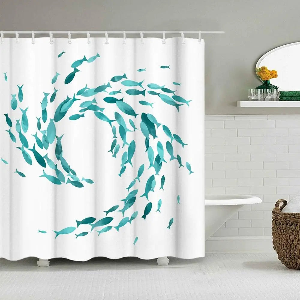 Washable Fabric Shower Curtain with Hooks - TurquiFin
