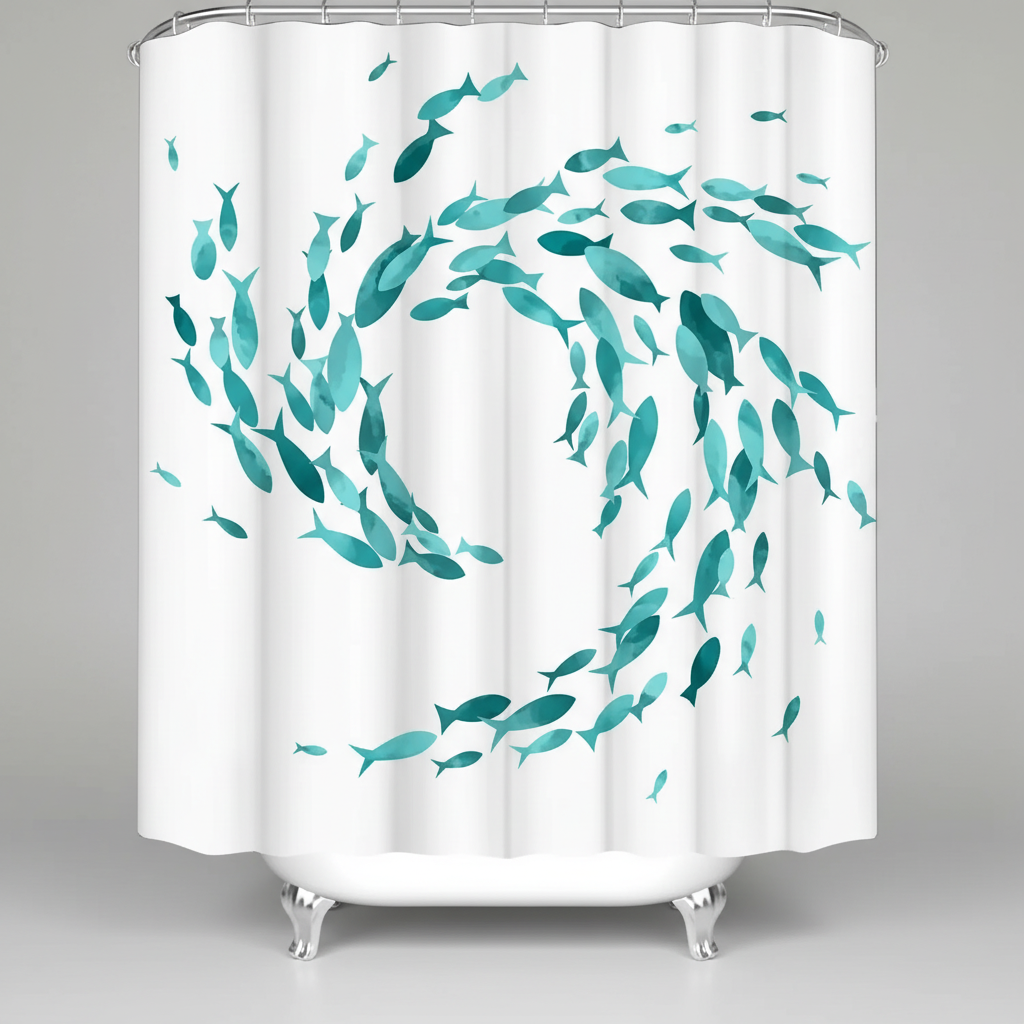 Washable Fabric Shower Curtain with Hooks - TurquiFin
