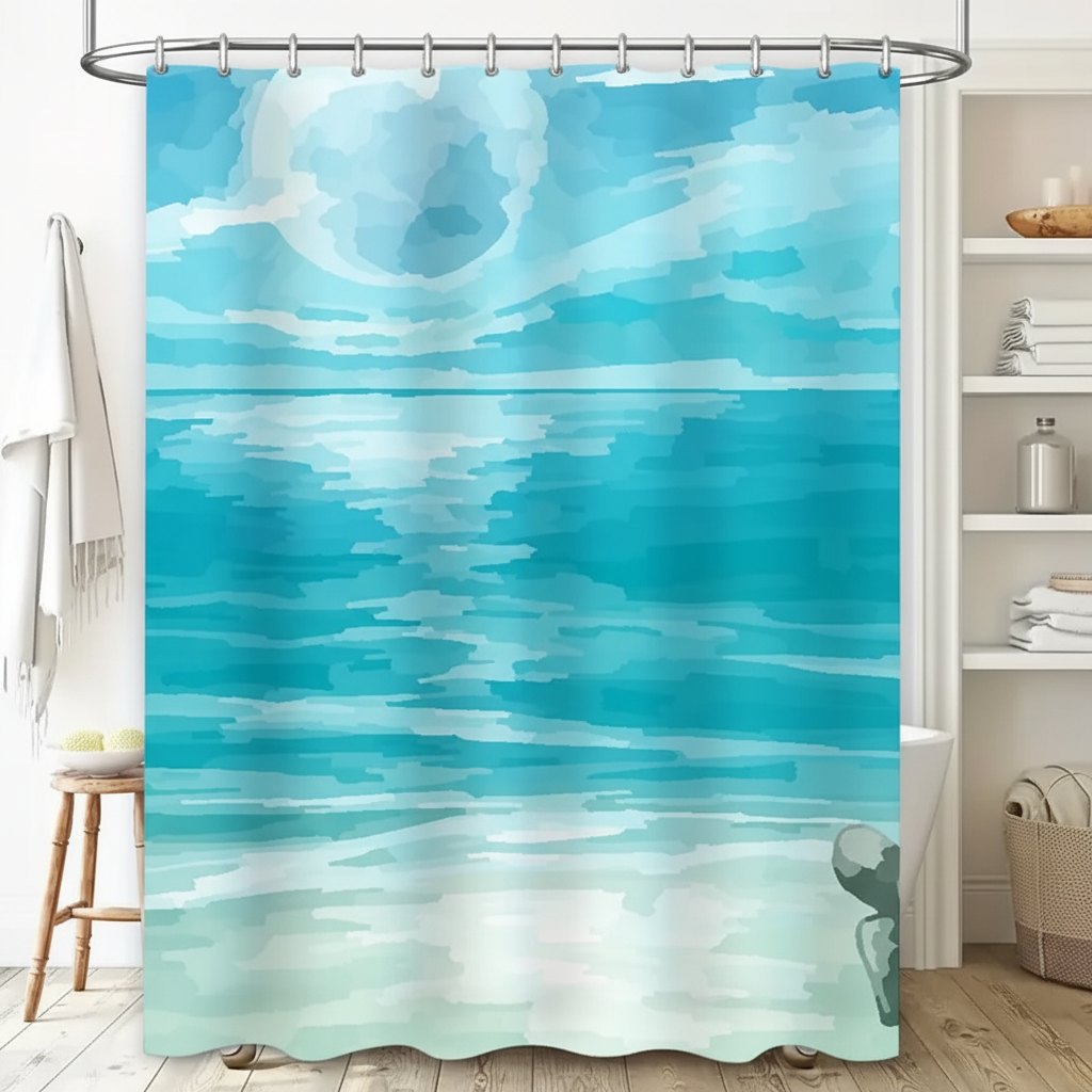 Water-repellent shower curtain fabric - SeaBlur