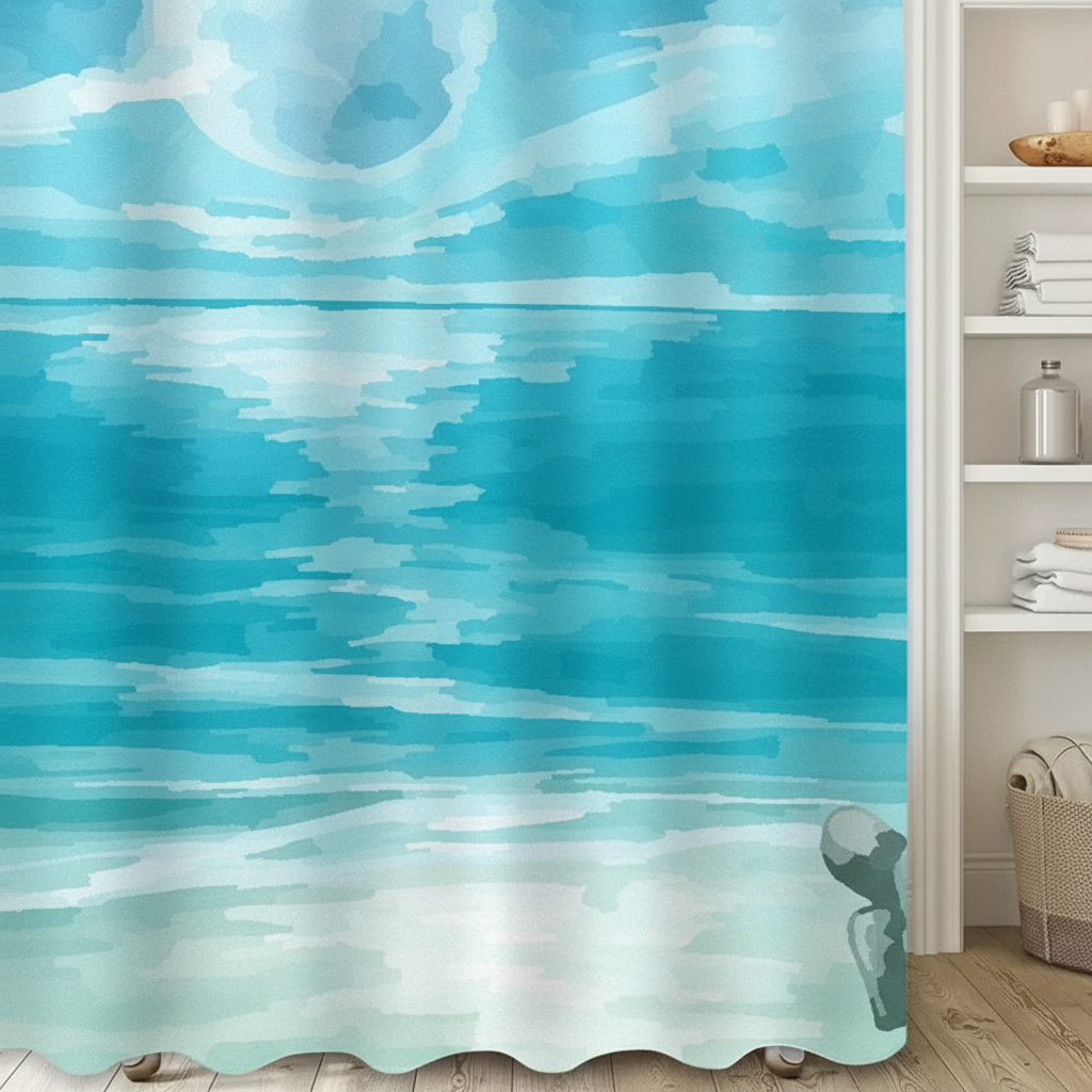 Water-repellent shower curtain fabric - SeaBlur