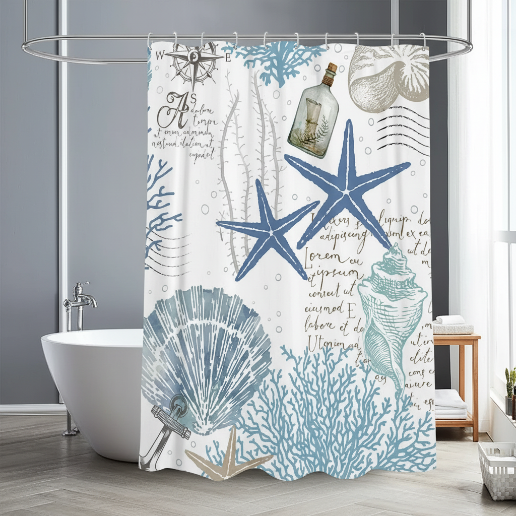 Water-repellent polyester shower curtain - StarfishDream