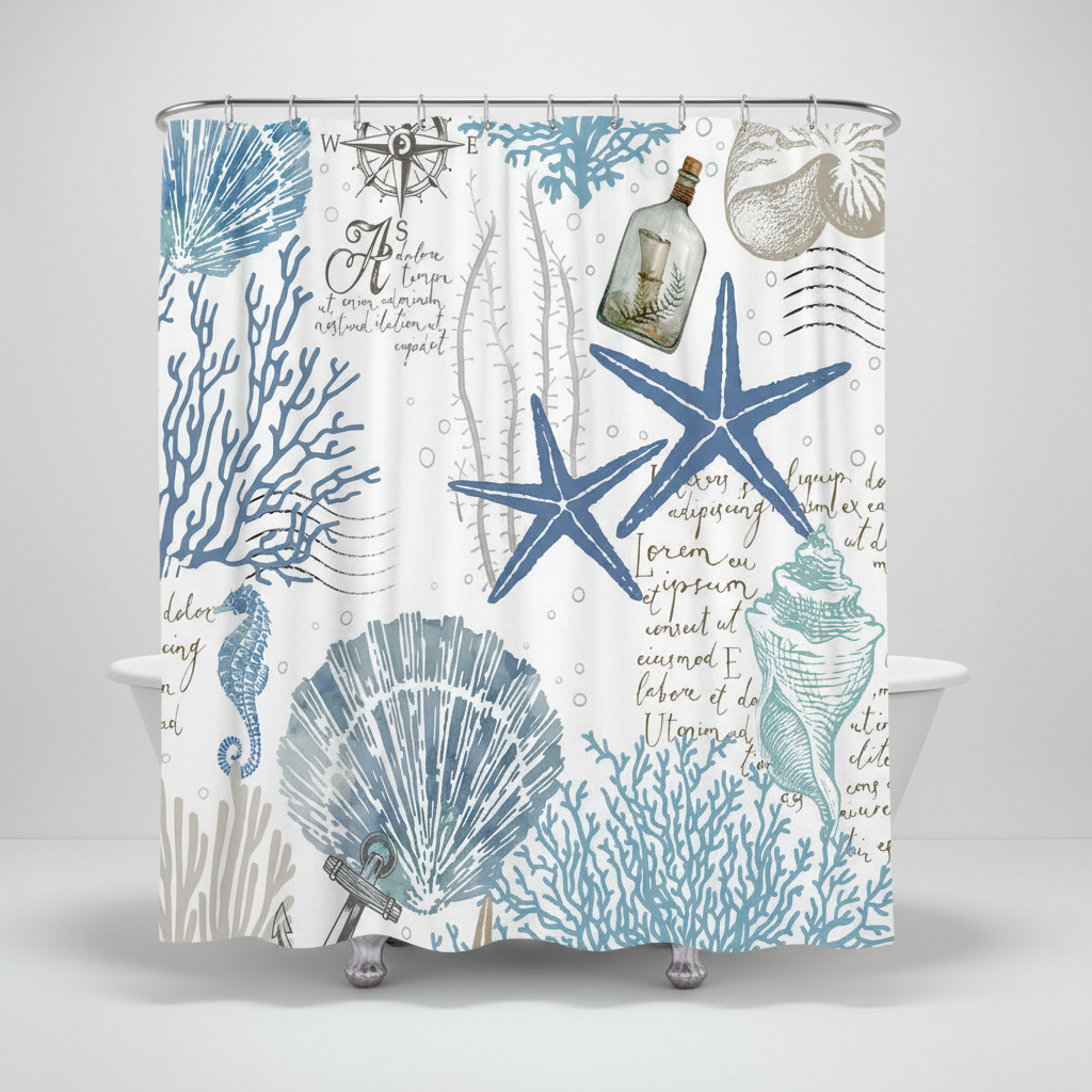 Water-repellent polyester shower curtain - StarfishDream