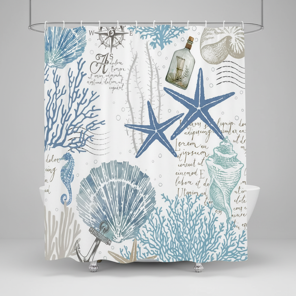 Water-repellent polyester shower curtain - StarfishDream