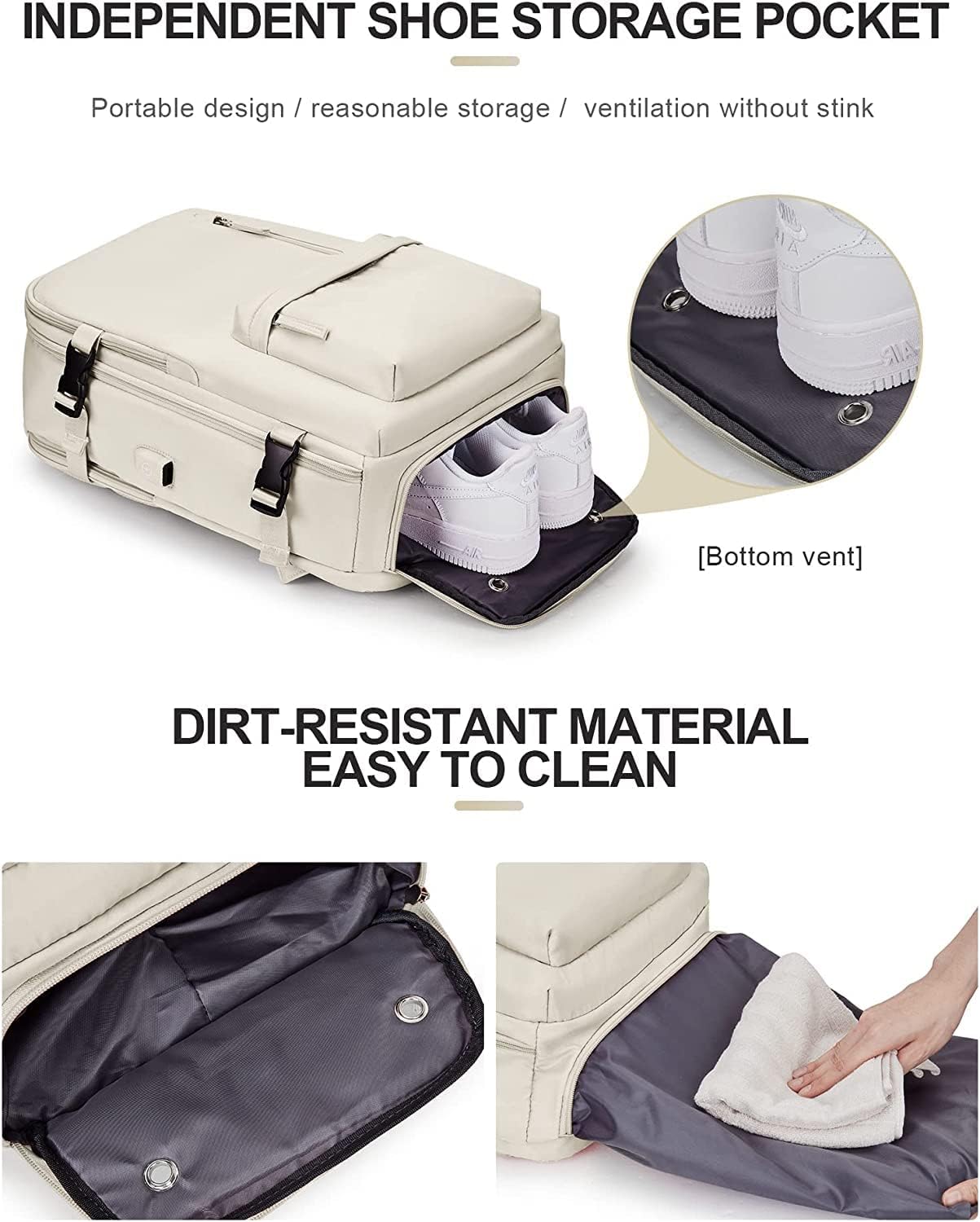 40L Waterproof Travel Backpack with Shoe Compartment & USB Port – 14” (35.56 cm)Laptop Fit
