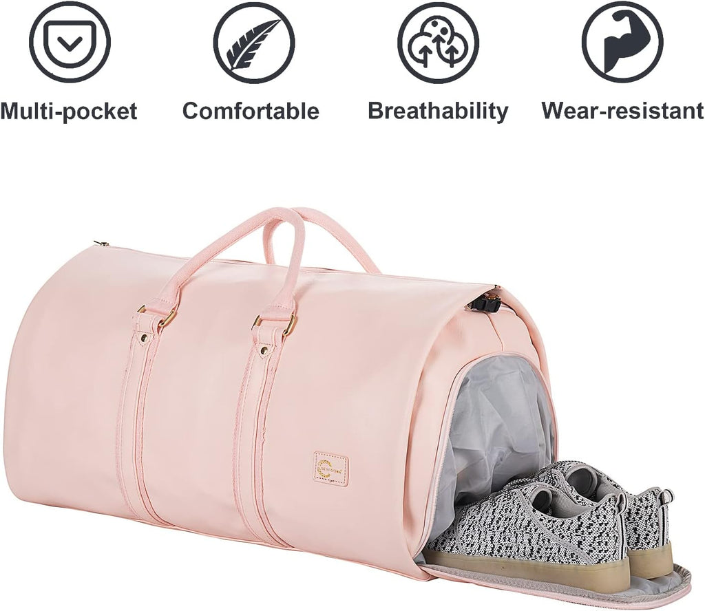 Convertible PU Leather Garment Duffel – Carry-On Weekender Suit Travel Bag