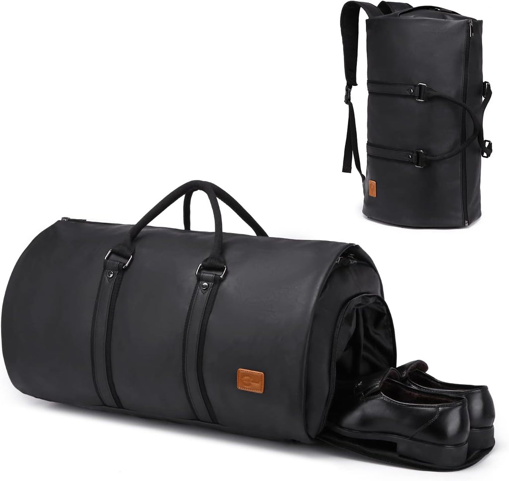 Convertible PU Leather Garment Duffel – Carry-On Weekender Suit Travel Bag