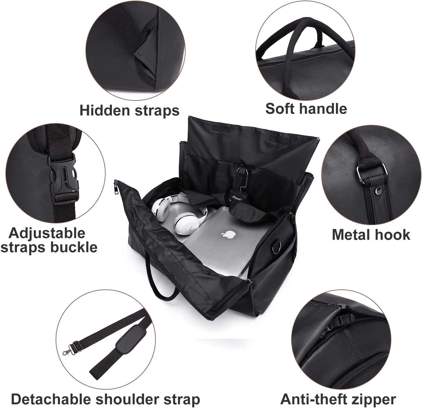 Convertible PU Leather Garment Duffel – Carry-On Weekender Suit Travel Bag