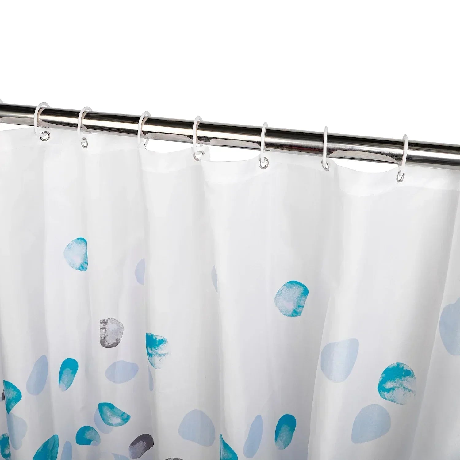Fabric shower curtain with plastic hooks - SplashDot