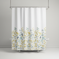 Fabric shower curtain with plastic hooks - SplashDot