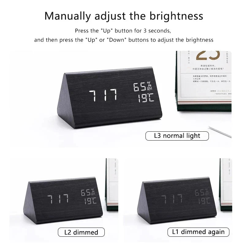 Wooden LED Clock with Voice Control - EcoClock