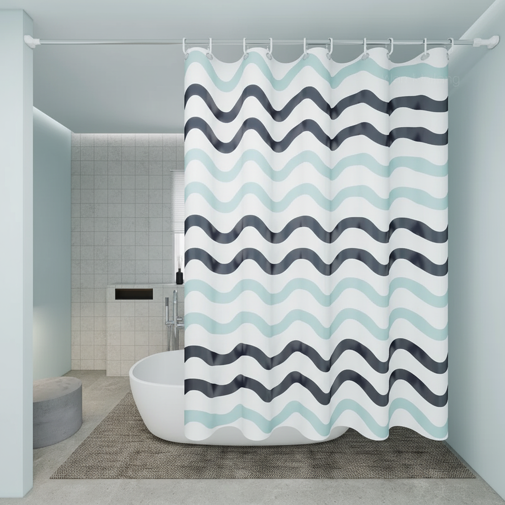 Reversible wave fabric shower curtain - AquaDivide