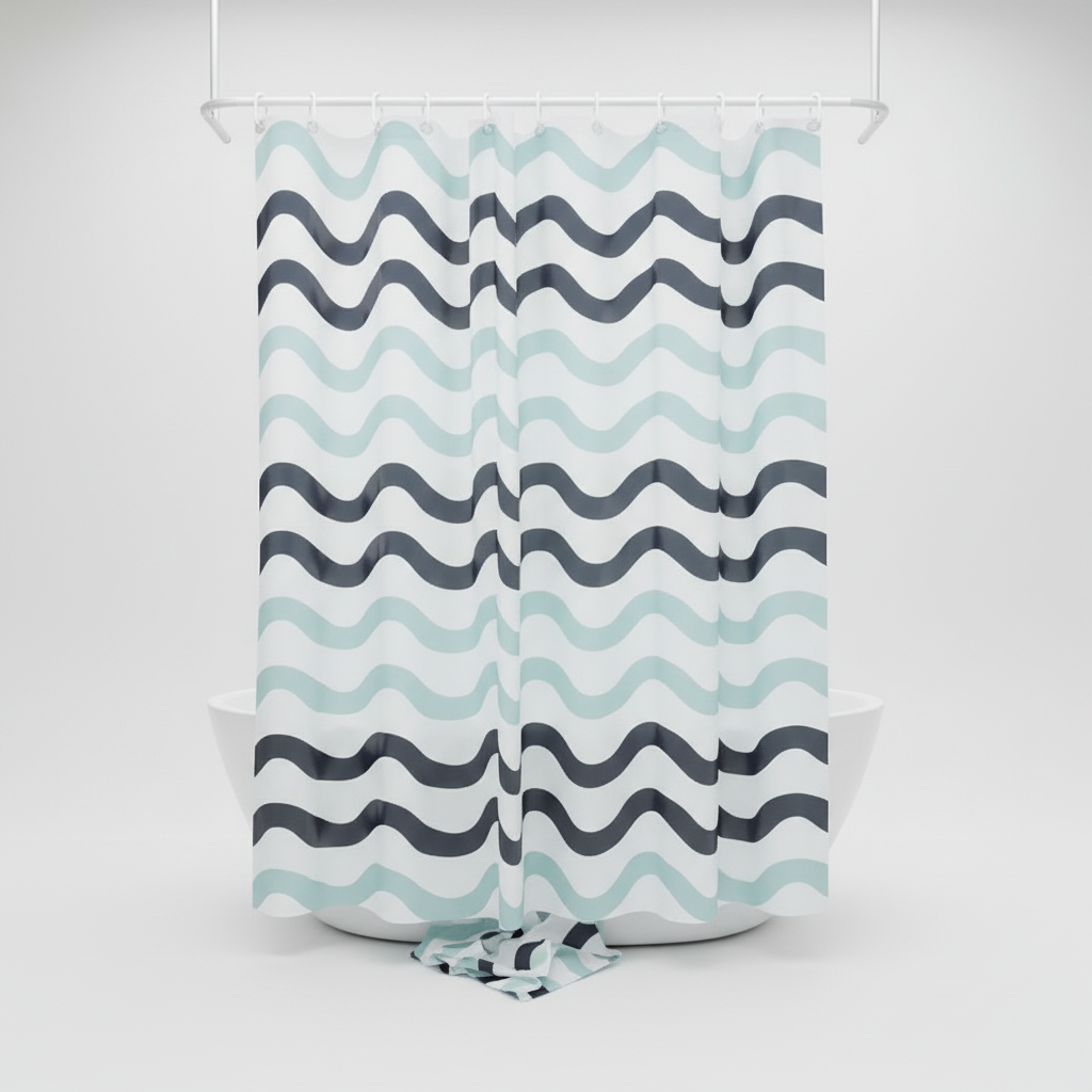 Reversible wave fabric shower curtain - AquaDivide