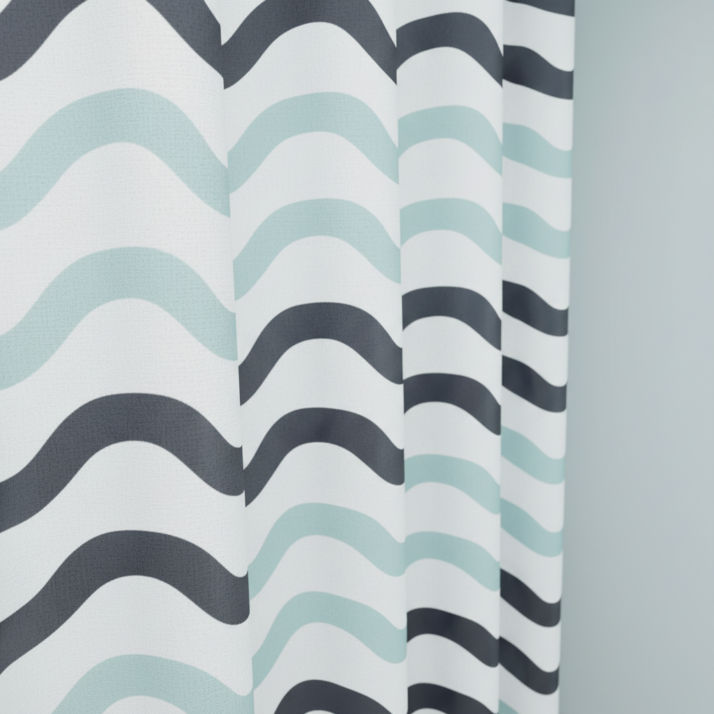Reversible wave fabric shower curtain - AquaDivide