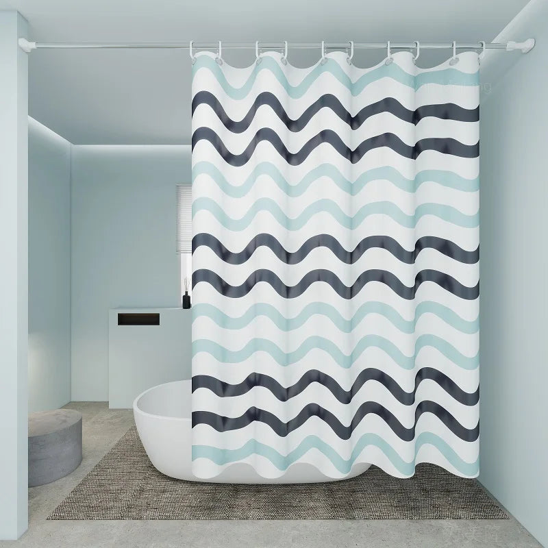 Reversible wave fabric shower curtain - AquaDivide
