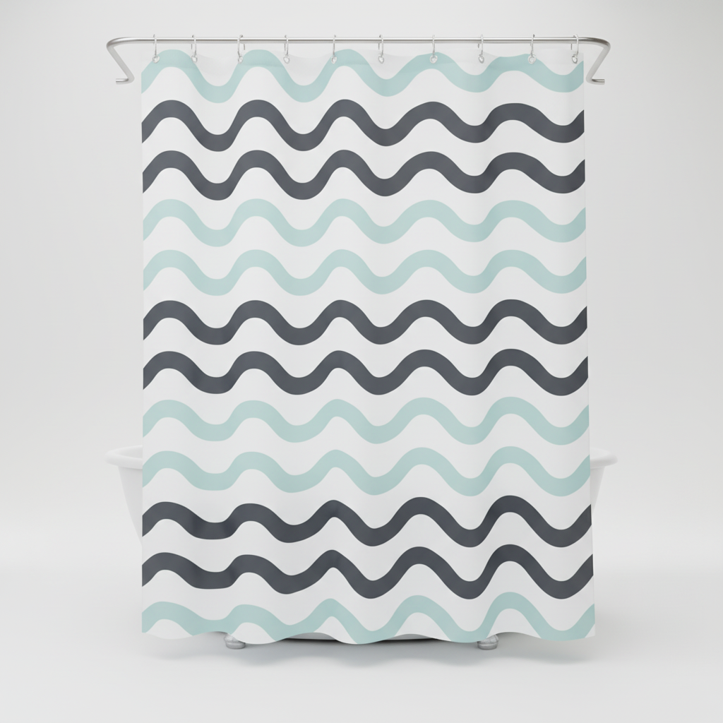 Reversible wave fabric shower curtain - AquaDivide
